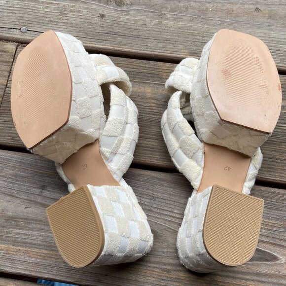 Shane Justin IT GIRL Ivory Terrycloth Chunky Flatform Sandals Mules Heels 42 12 - Picture 10 of 12